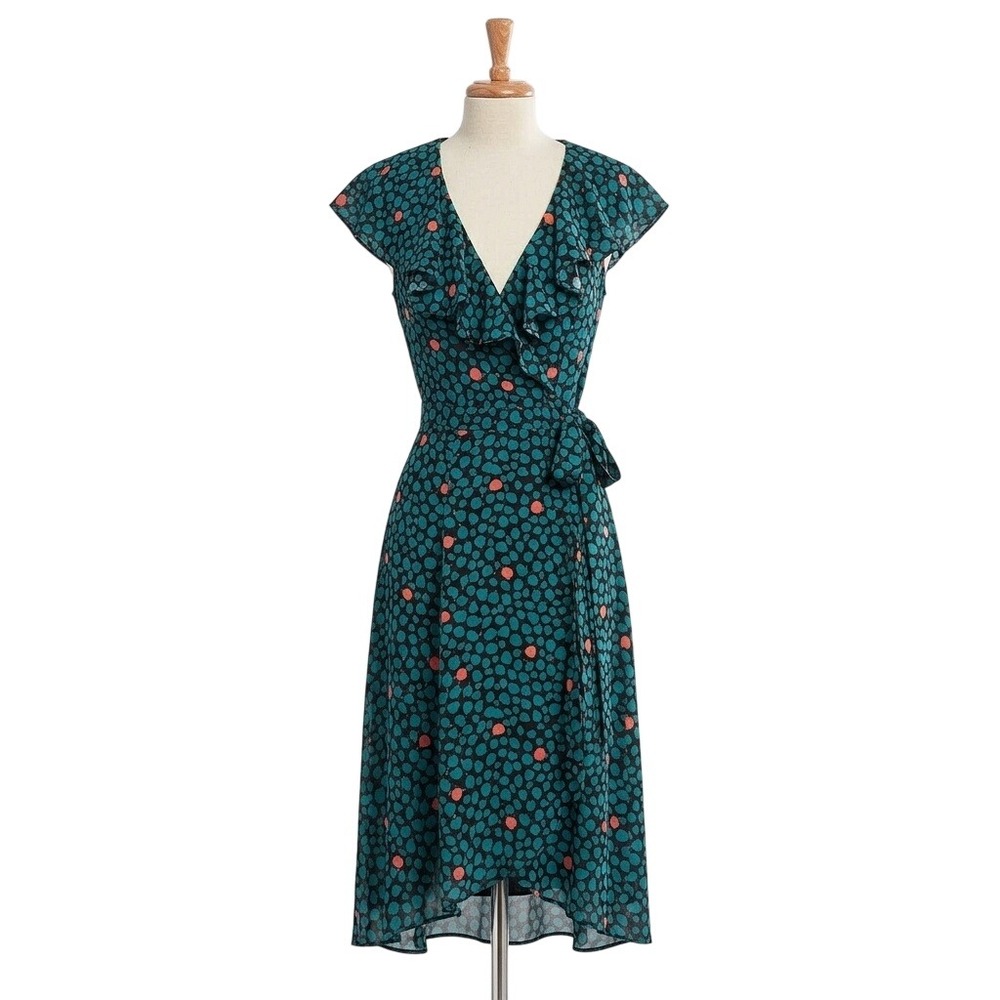Anthro HD in Paris Ruffle Neck Faux Wrap Dress 2
